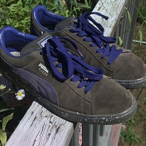 Dark grey and purple puma suede with splatter heel